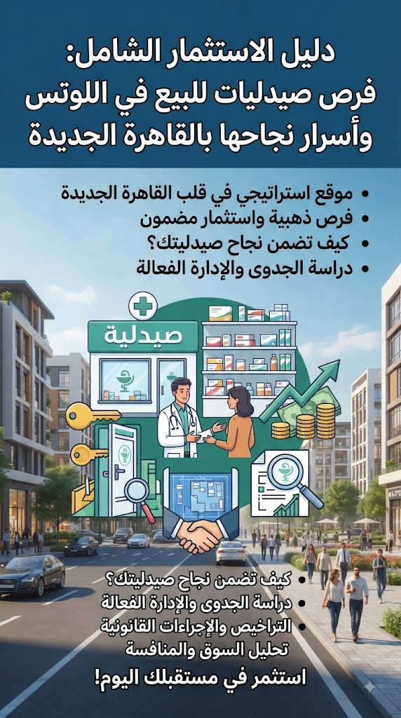دليل الاستثمار الشامل: فرص صيدليات للبيع في اللوتس وأسرار نجاحها بالقاهرة الجديدة